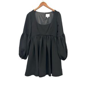 Cinq à Sept Babydoll Dress Size 2 Black Long Sleeve Empire Waist Pleat Minidress